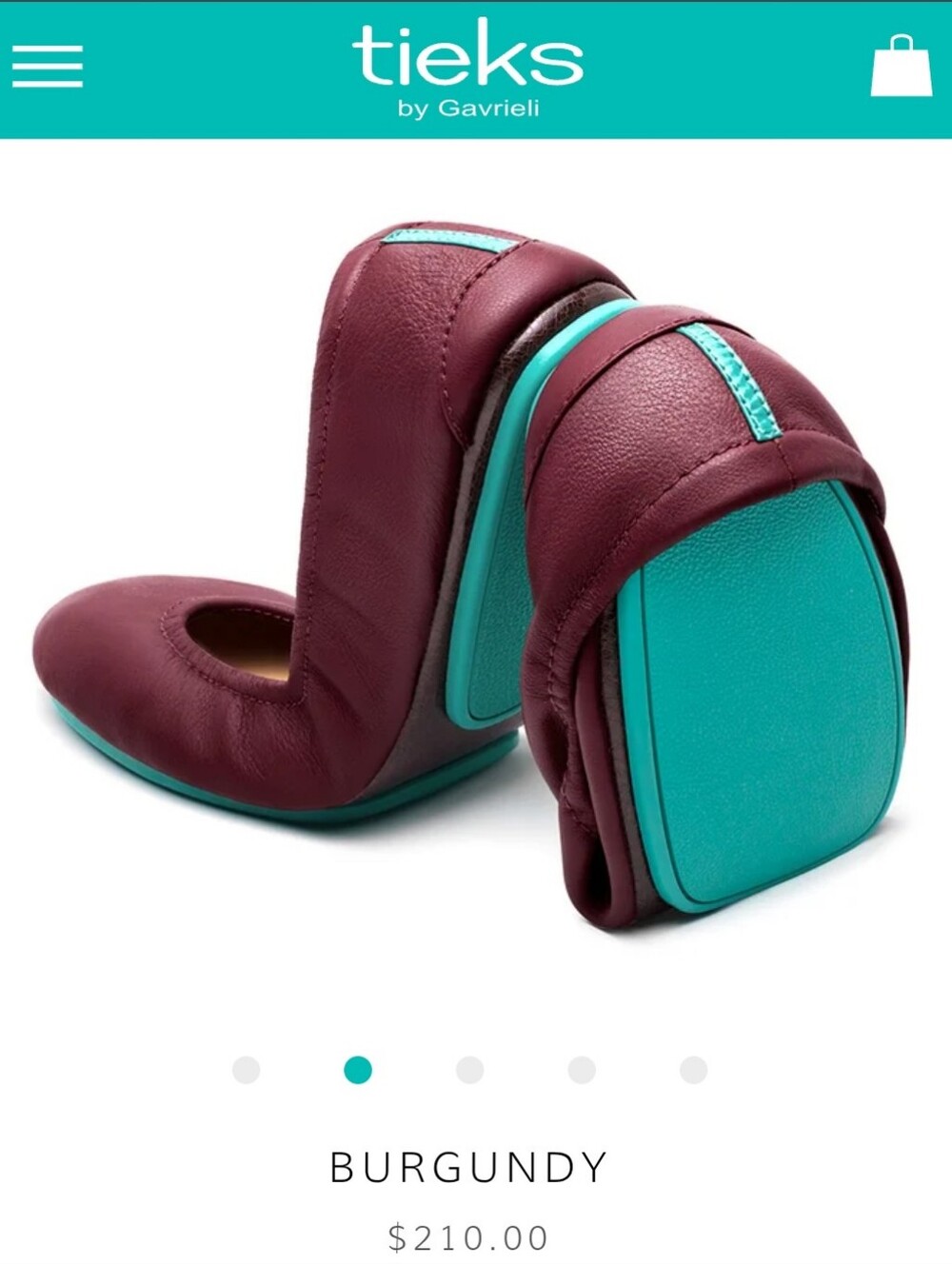 Tieks Burgundy Leather Ballet Flats with Teal Trim - Picture 2 of 9